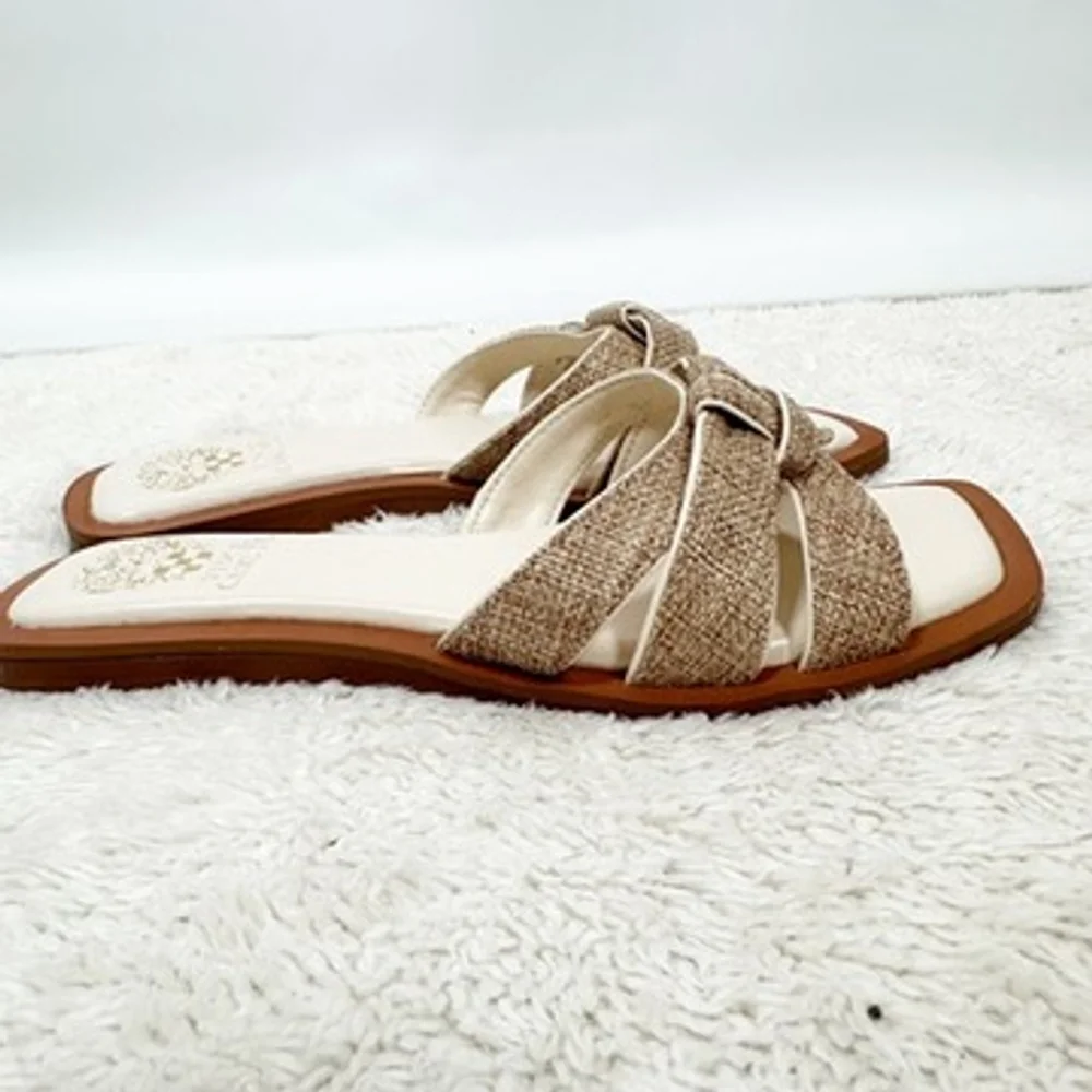 Vince Camuto Slip on Sandals Tan Woven Flats Byrdy Beachy Resort Cruise Size 7M - Picture 5 of 8